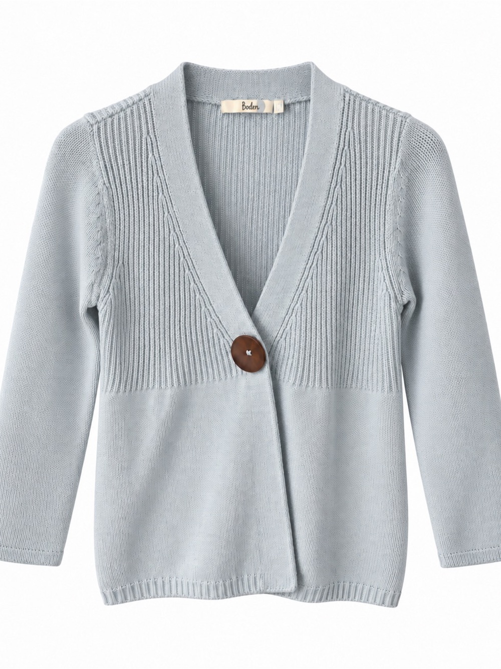 Boden Powder Blue Cotton Shaker Knit One Button Statement Cardigan Sweater 6